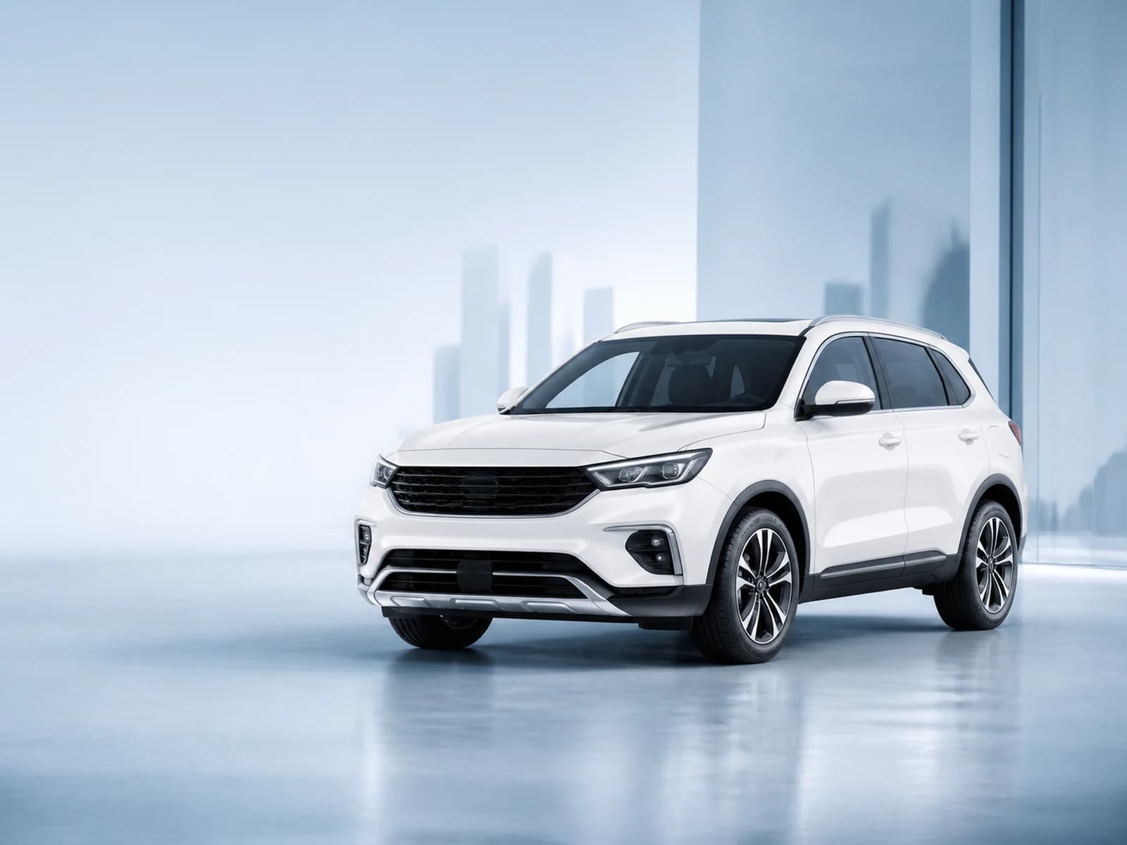 Белый SUV Dream Auto в светлом городском пространстве